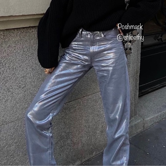 Zara TRF METALLIC WAXED JEANS - Picture 4 of 11